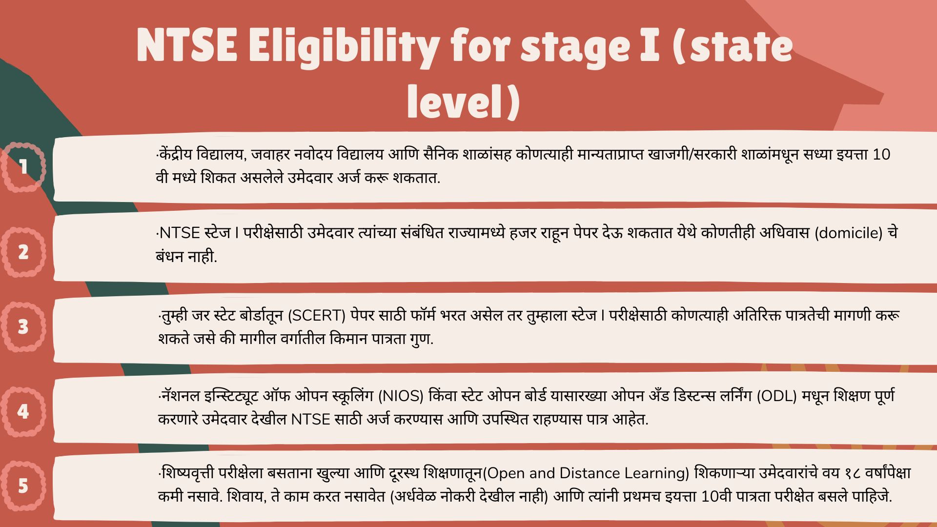 स्टेज I (राज्य स्तर) साठी NTSE पात्रता